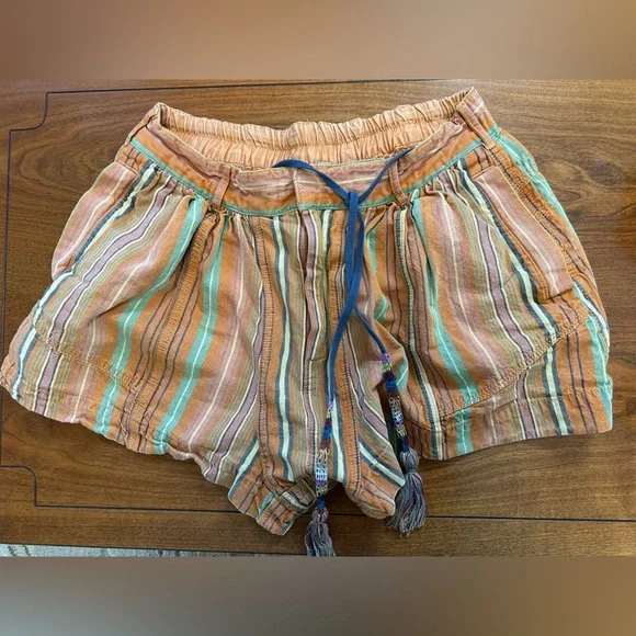 Free People Kahuna Harem Shorts XS Orange Stripe Boho Festival Cotton - Picture 3 of 11